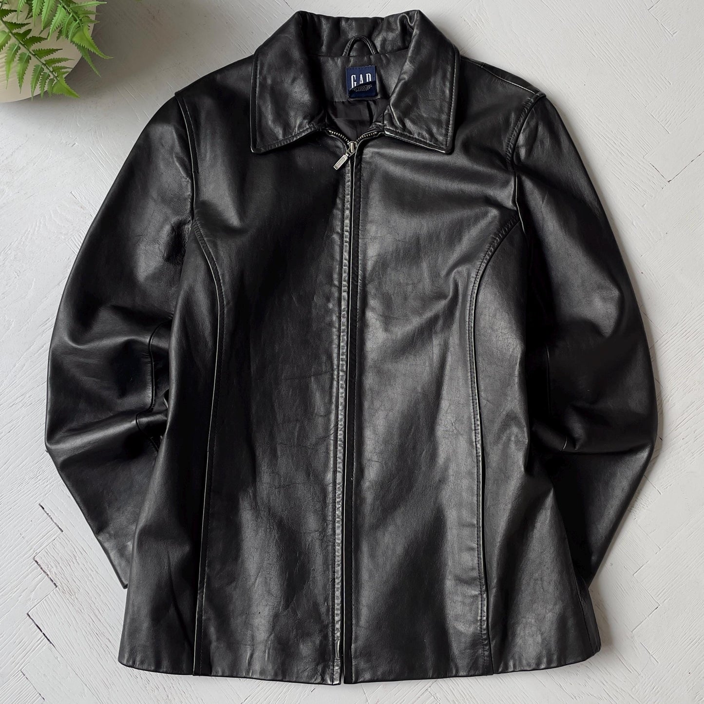 S Vintage 00s Gap Leather Full Zip Jacket