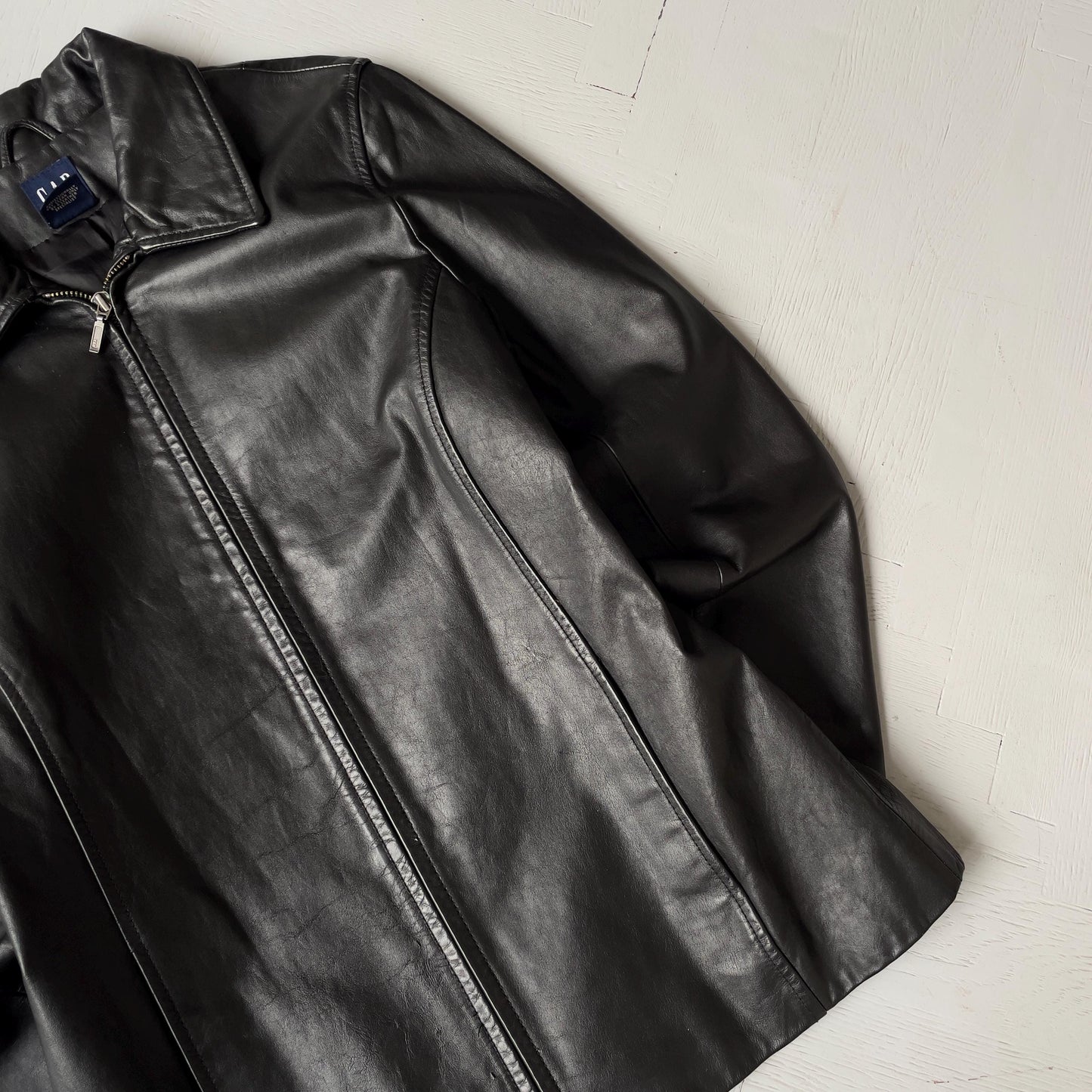 S Vintage 00s Gap Leather Full Zip Jacket