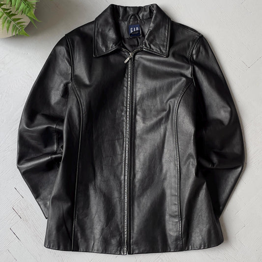 S Vintage 00s Gap Leather Full Zip Jacket