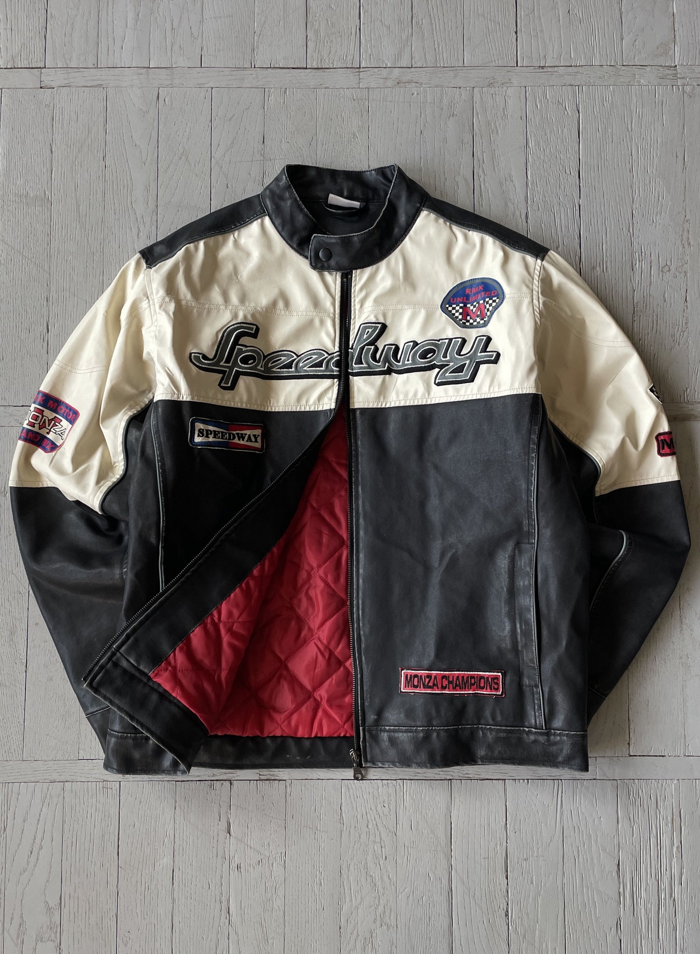 L Vintage Speedway Leather Racing Bomber Jacket