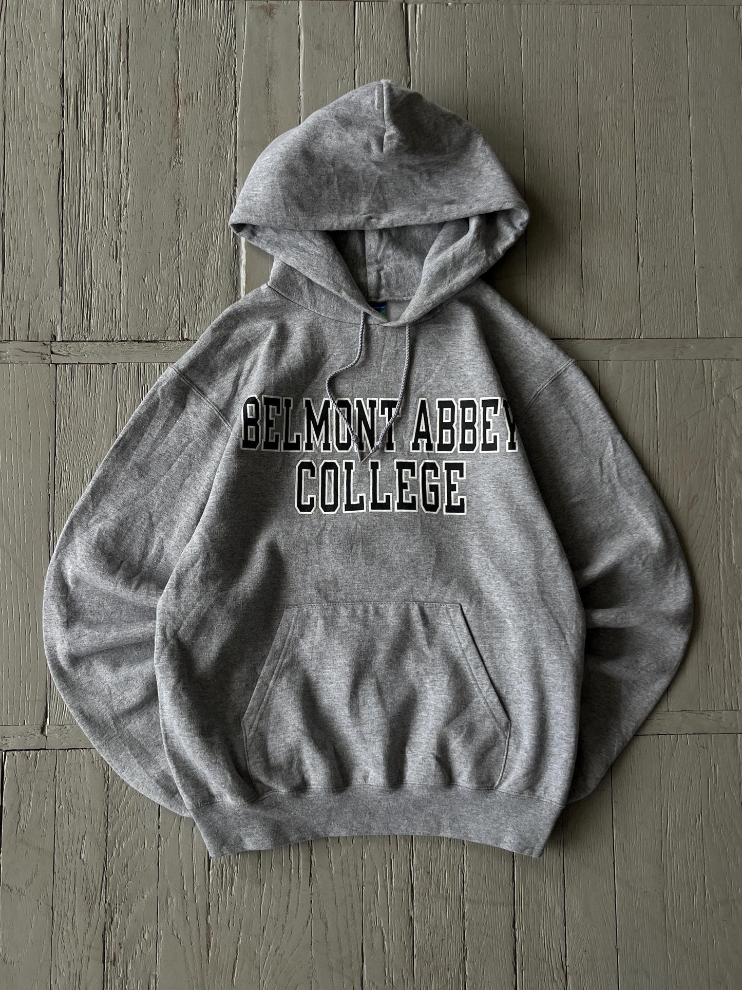 S Vintage Champion Belmont Abbet College Hooded Sweatshirt