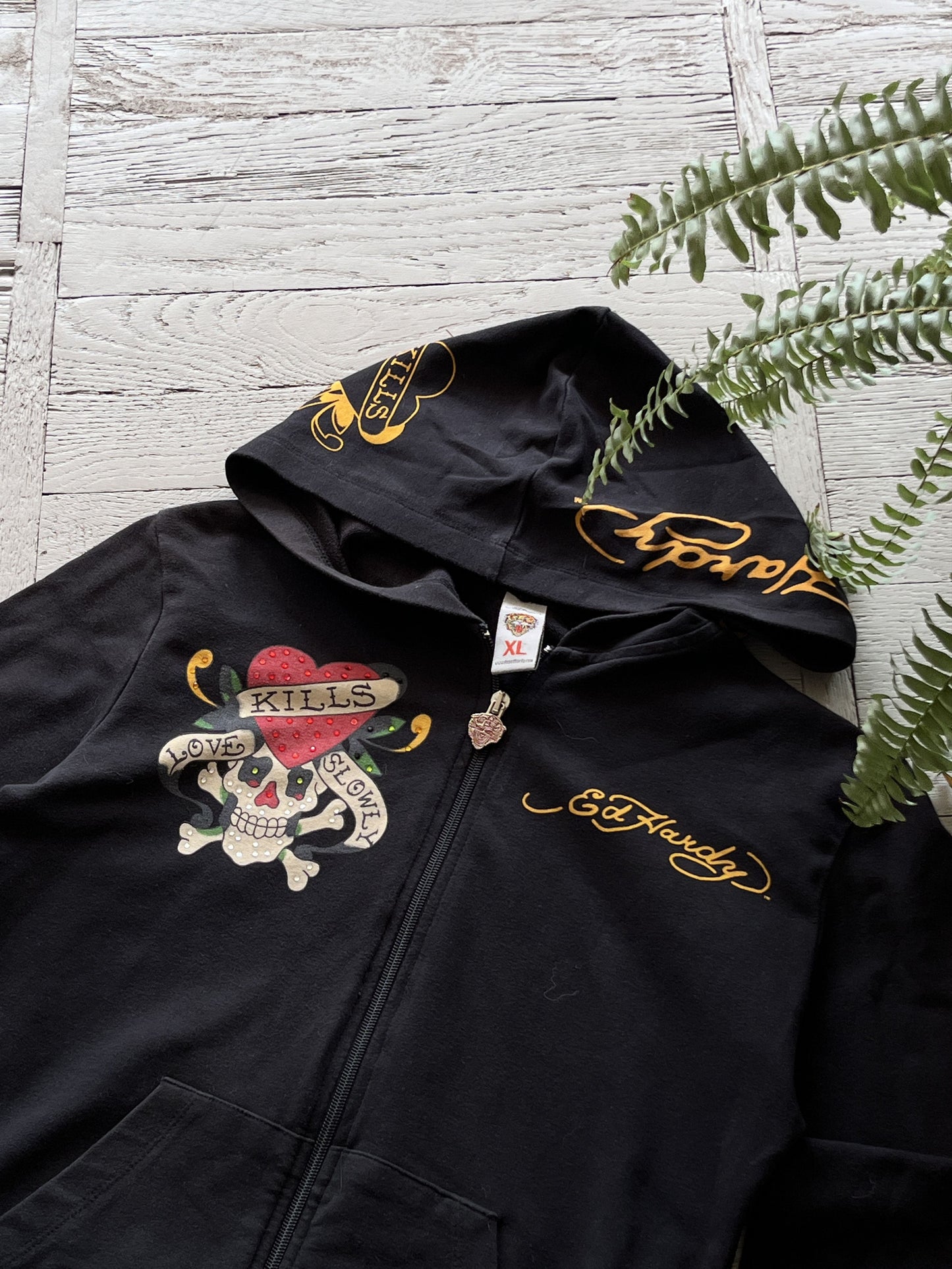 XL Vintage Ed Hardy Zip Hooded Sweatshirt