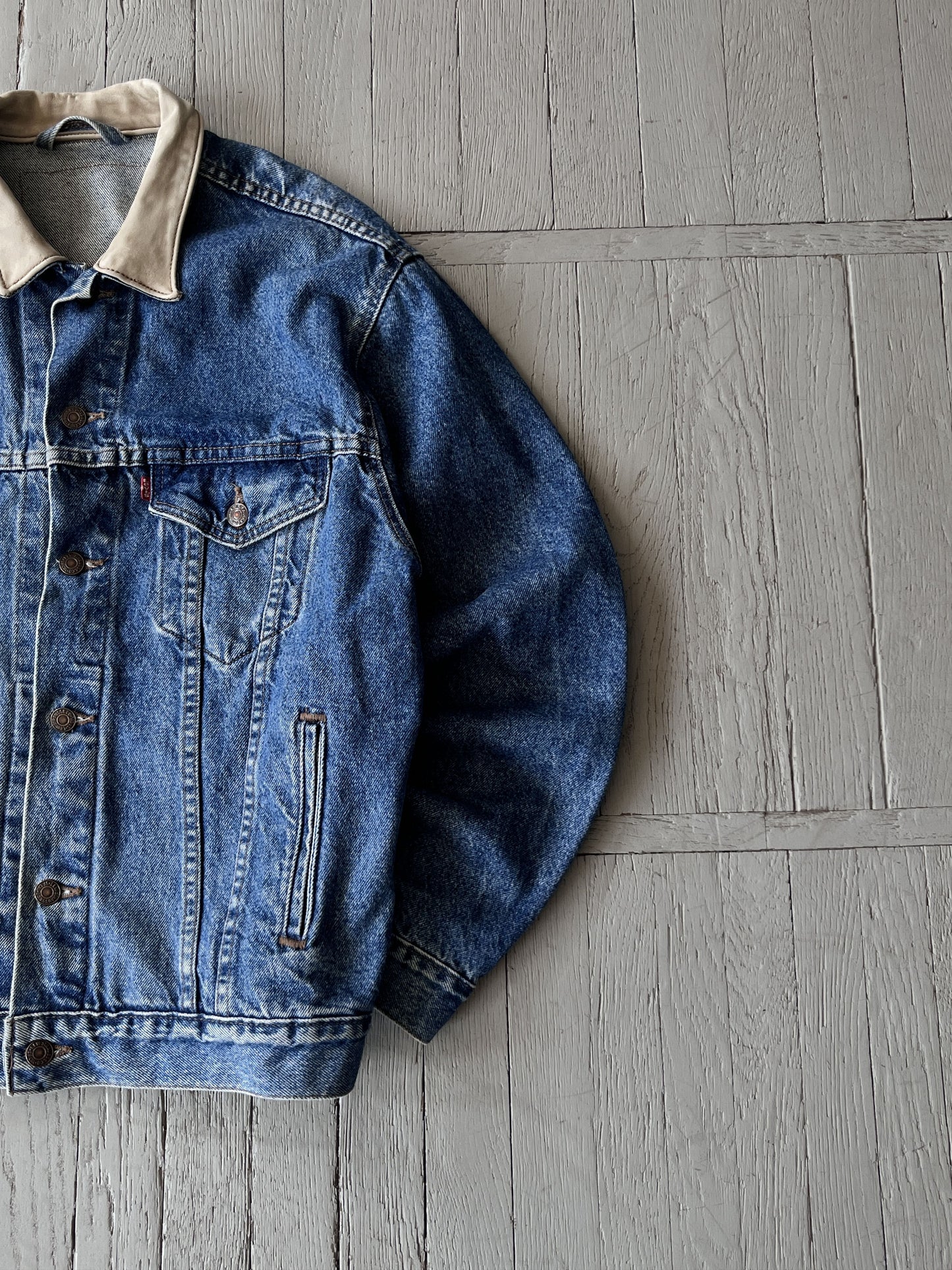 Vintage 90s Levi's Denim Trucker Jacket with Leather