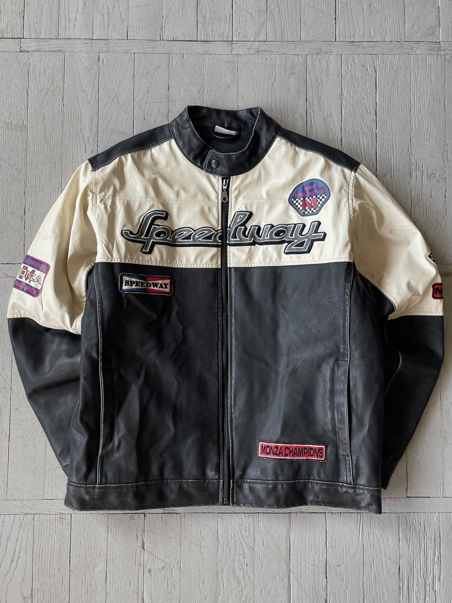 L Vintage Speedway Leather Racing Bomber Jacket