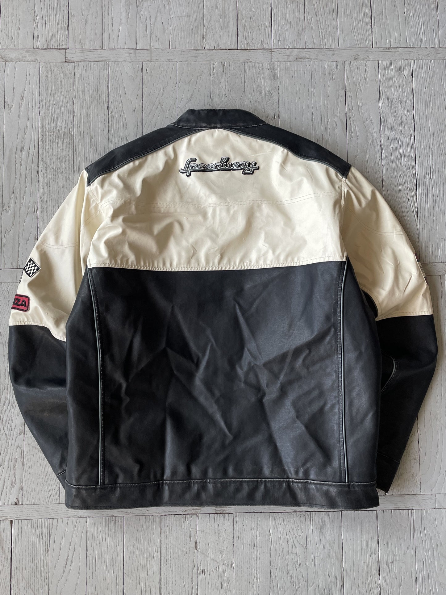 L Vintage Speedway Leather Racing Bomber Jacket