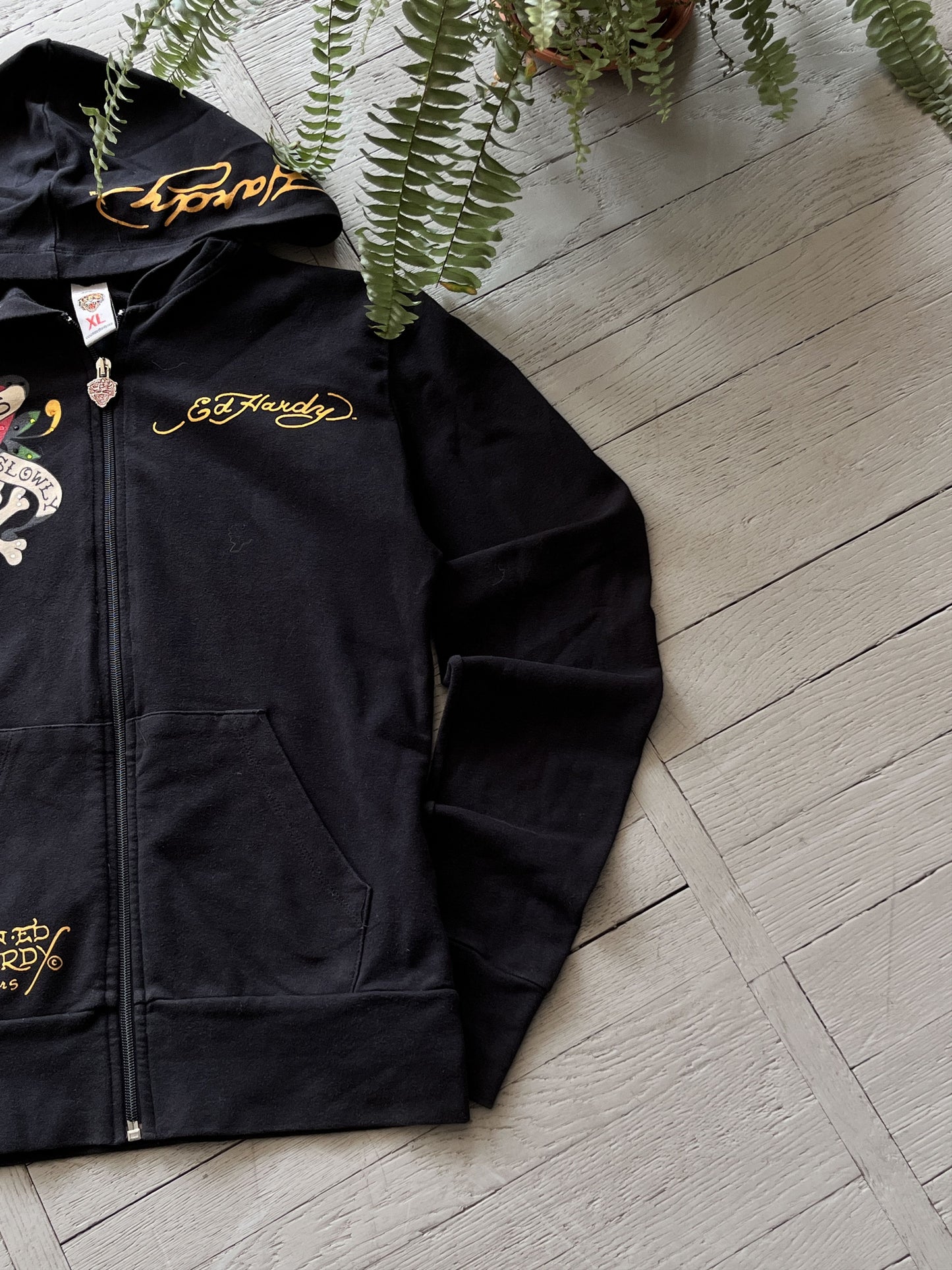 XL Vintage Ed Hardy Zip Hooded Sweatshirt