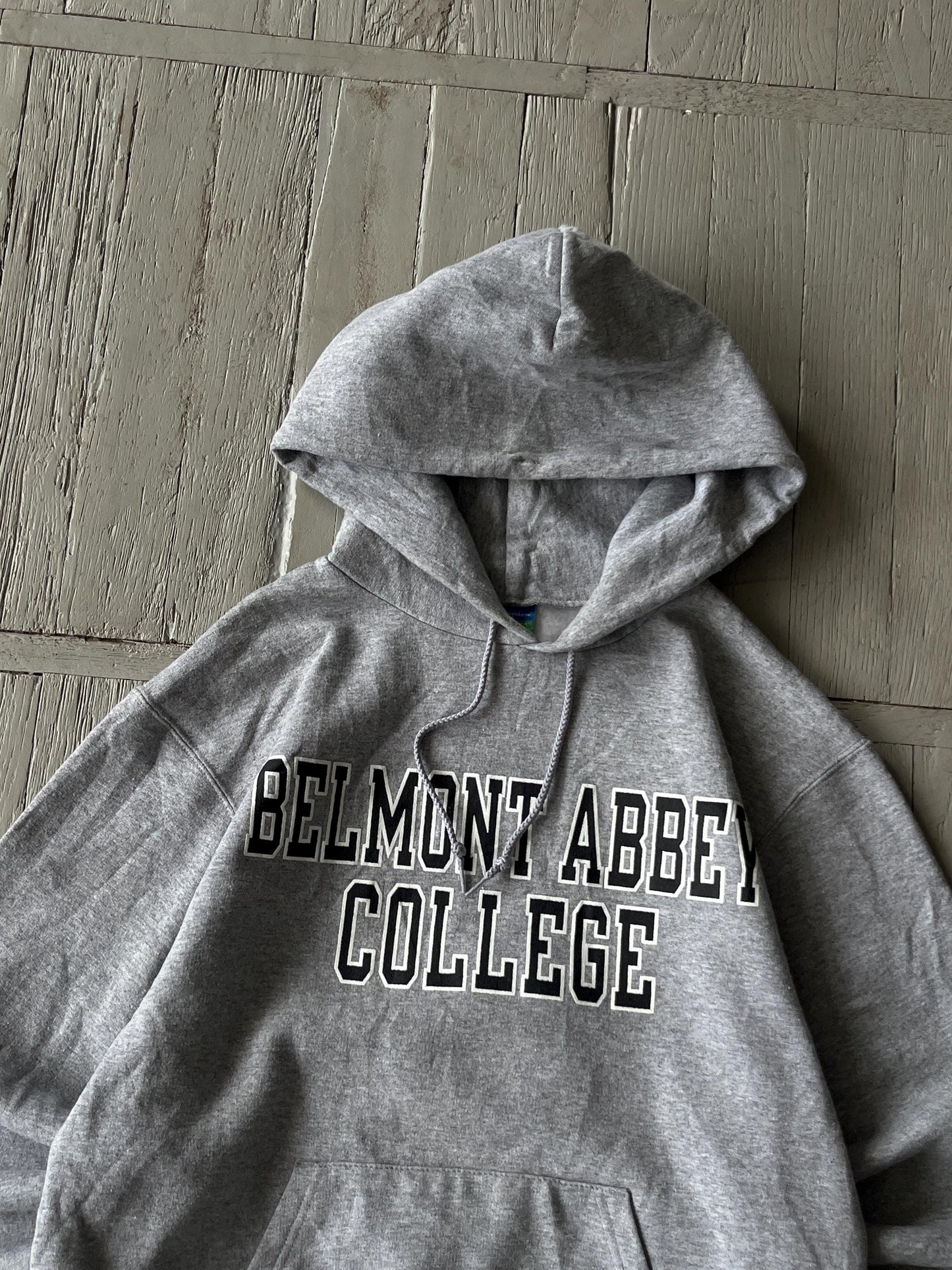 S Vintage Champion Belmont Abbet College Hooded Sweatshirt