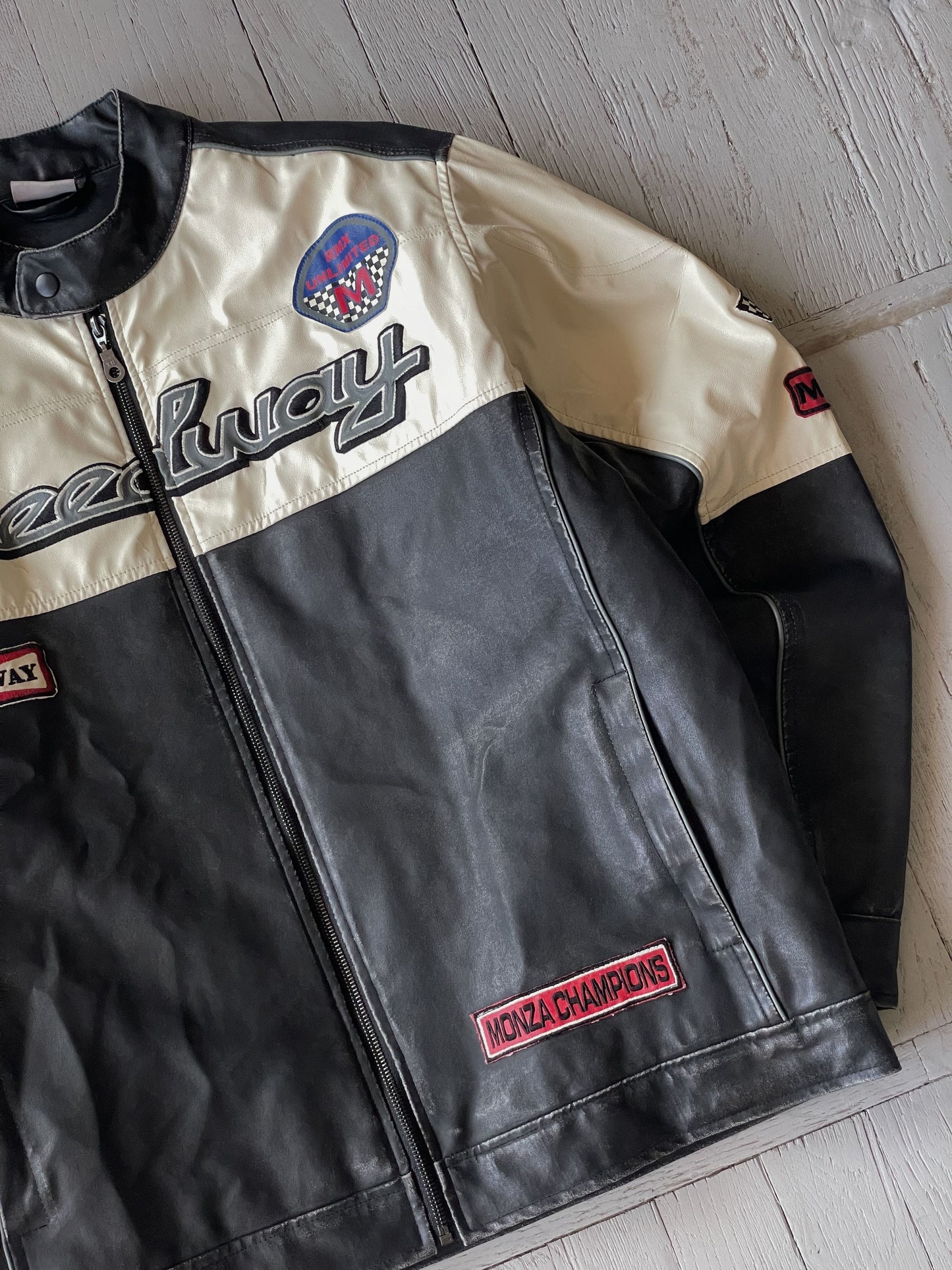 L Vintage Speedway Leather Racing Bomber Jacket