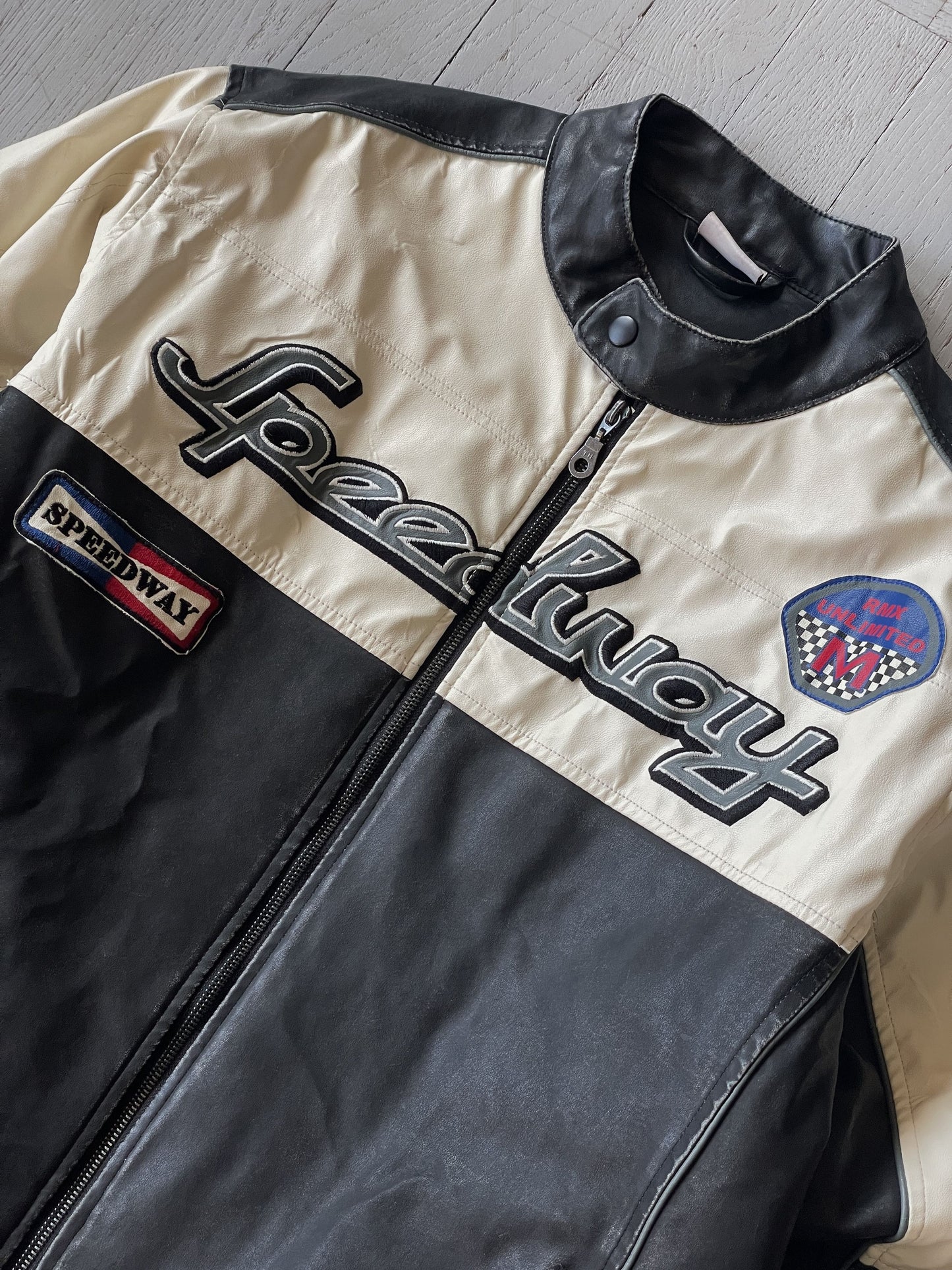 L Vintage Speedway Leather Racing Bomber Jacket