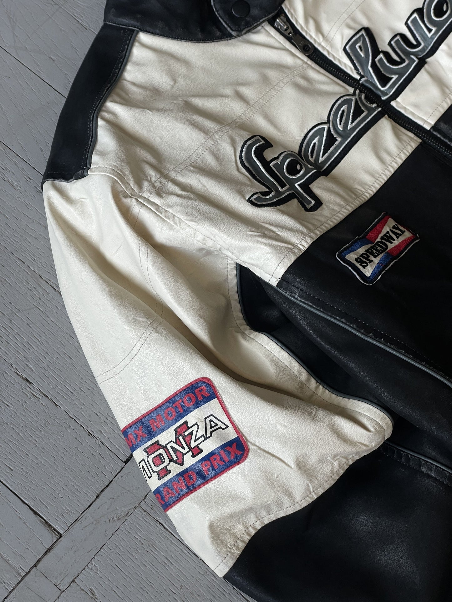 L Vintage Speedway Leather Racing Bomber Jacket